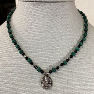 Green tiger eye and black onyx bead 925 necklace
